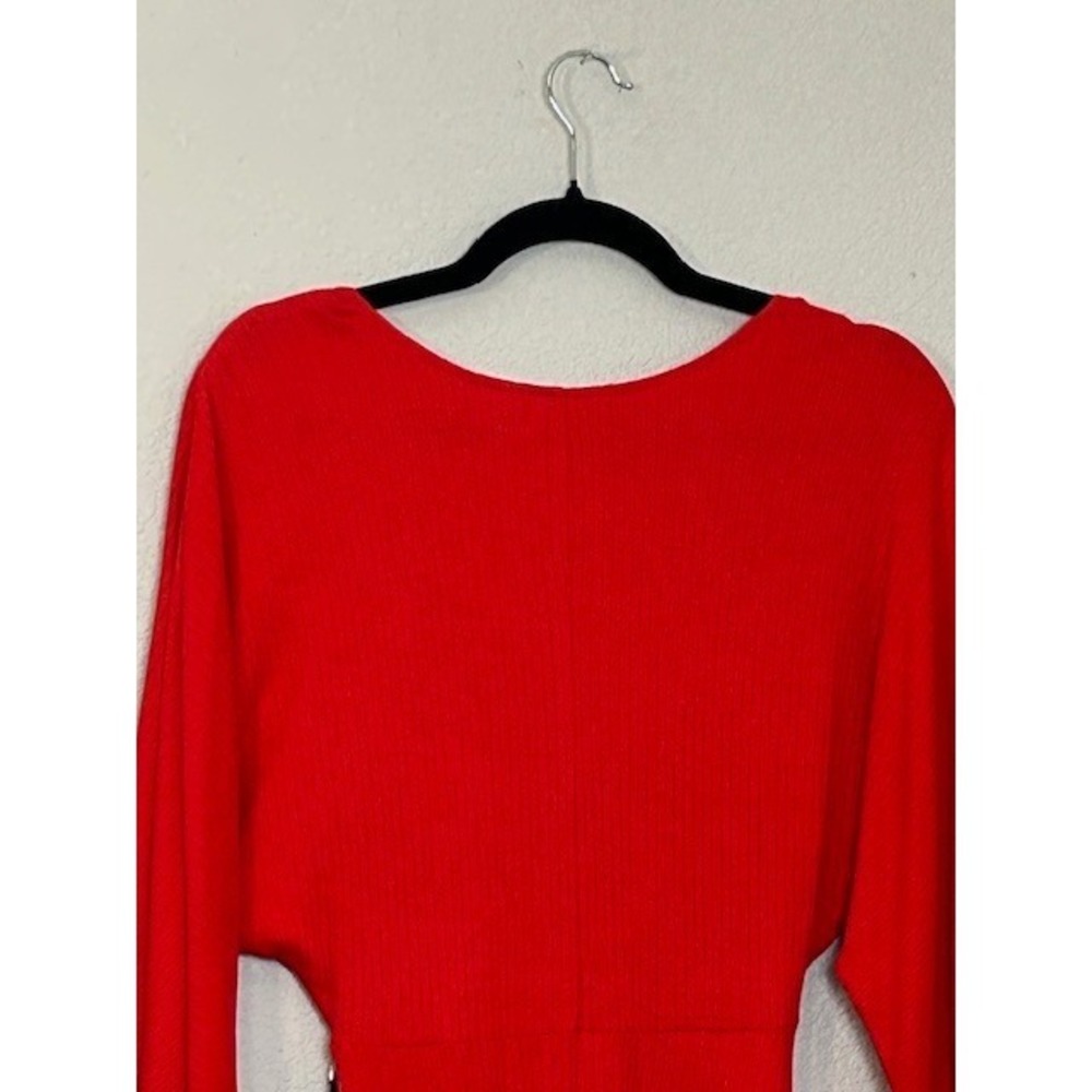 NWT Amuse Society Womens S Red Ribbed V-Neck Mini Dress Dolman Sleeves Romantic - Picture 11 of 14